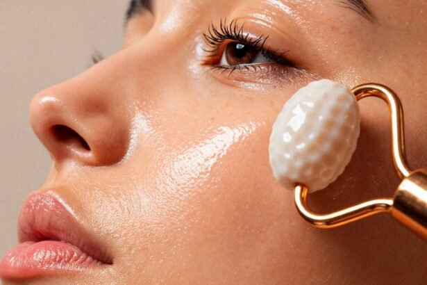 A woman practicing minimal skincare using a jade face roller for a natural glow and healthy skin routine in 2026.