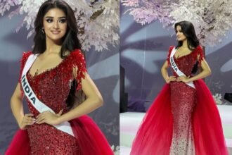 Manika Vishwakarma in red mermaid dress