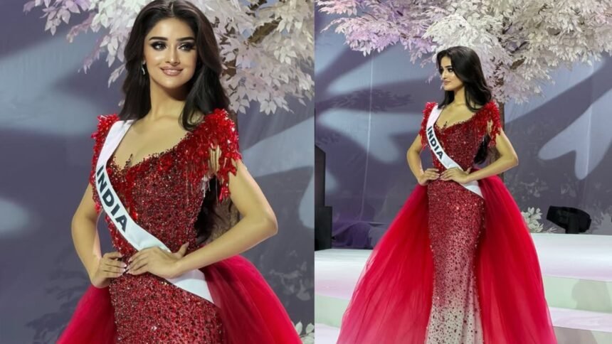 Manika Vishwakarma in red mermaid dress