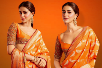 Ananya Panday Turns Up the Festive Heat in a Orange Banarasi Saree