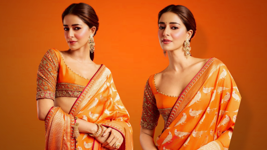 Ananya Panday Turns Up the Festive Heat in a Orange Banarasi Saree